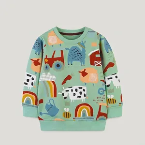 Boys Casual Farm Animals Print Sweatshirt Cotton Long Sleeve Pullover Mint Green Soft Comfy Toddler Autumn Top