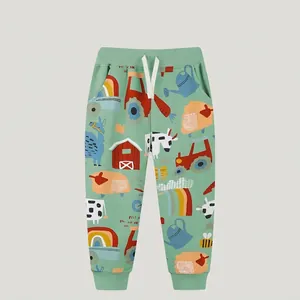 Jungen 100% Baumwolle Jogginghose Bauernhof Traktor Tier Cartoon Druck Jogger Herbst Kinder Elastischer Bund Lässig Weich Lange Hose