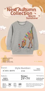 Detail of grey cotton sweatshirt featuring colorful horse embroidery and soft texture
