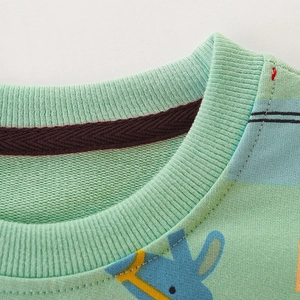 Mint green kids crewneck sweatshirt with ribbed collar and durable inner neck tape