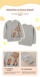 Detail of embroidered cartoon horse pattern and ribbed cuffs on light grey cotton sweatshirt