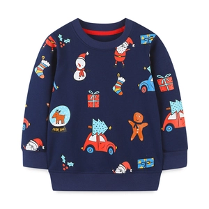 Kids long sleeve navy sweatshirt with all-over Christmas patterns and Merry Xmas text