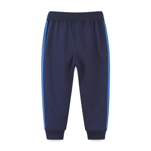Kids navy blue sports sweatpants with stylish side stripes and elastic waist for spring