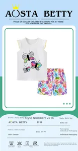 Tableau détaillé de l'ensemble d'été en coton pour filles avec haut papillon et short