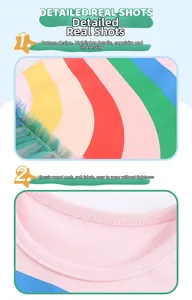 Dettaglio dell'abito da bambina con scollo rotondo, stampa arcobaleno e tulle verde