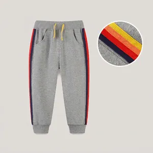 Boys Casual Cotton Sweatpants Contrast Striped Joggers Autumn Fashion Sporty Ribbed Cuff Trousers Elastic Waist Pants