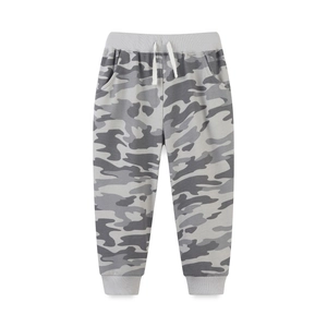 Pantaloni sportivi mimetici da bambino con vita elastica e polsini a costine per autunno