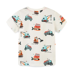 Toddler boys' cotton t-shirt with colorful cartoon construction vehicle all-over prints