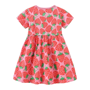Robe d'été rose pour fille en coton à manches courtes avec imprimé fraises
