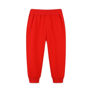 Vibrant red solid color kids joggers with elastic waistband and ribbed cuffs for autumn sports