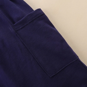 Abito smanicato blu navy per bambine in cotone con tasca applicata e trama a maglia fine