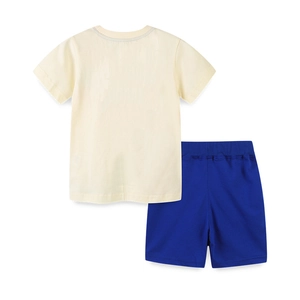 Boys' summer cotton knit t-shirt and shorts set with cartoon print, back view