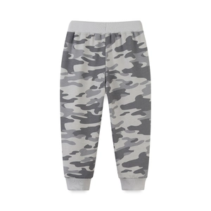 Pantaloni sportivi mimetici grigi da bambino con vita elastica e polsini a coste
