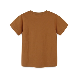Back view of caramel-colored cotton knit short-sleeved t-shirt for boys with round neck