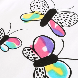 Ensemble d'été pour filles en coton blanc avec motifs de papillons colorés
