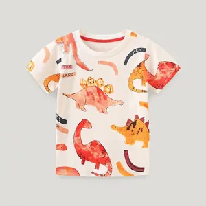 Boys 100% Cotton Casual T-Shirt Short Sleeve Round Neck Cartoon Dinosaur Print Summer Top For Kids Toddler Fashion Clothing