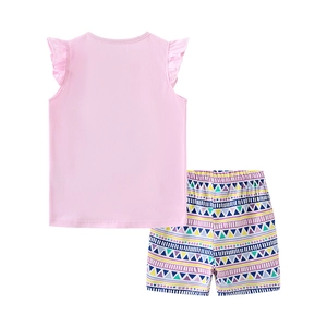 Rosa ärmelloses Rüschentop und Shorts mit geometrischem Print Zweiteiler Sommer-Set Kinder