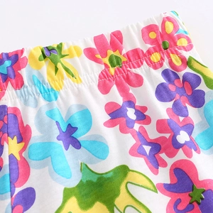 Ensemble d'été en coton pour filles avec taille élastique et imprimé fleuri