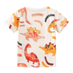 Kids short sleeve cotton T-shirt with colorful cartoon dinosaur prints and round neck