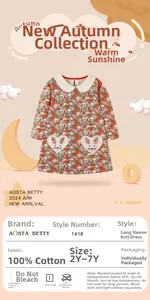Détail de robe fleurie pour fille avec col Claudine blanc et poches lapin mignonnes