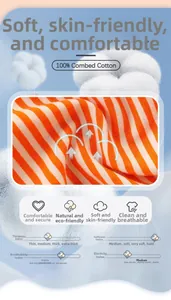 Detail of 100% combed cotton orange striped fabric showing soft texture and thickness