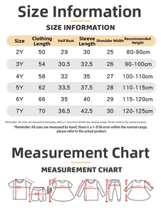 Detailed sizing chart for girls princess dress with measurements in cm for ages 2Y to 7Y