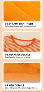 Close-up of Halloween girl dress with orange tulle fabric and striped cotton neckline detail
