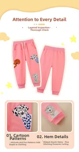 Détail du jogging rose pour filles avec broderie chien et taille à cordon blanc