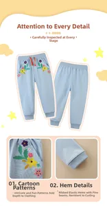 Detalle de los pantalones deportivos para niñas con bordado floral y puños elásticos