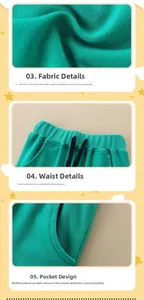 Detail of green boys' joggers showing elastic waistband with drawstring and soft fabric