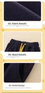 Detail view of cotton fabric, elastic waistband with yellow drawstring and side pocket