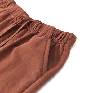 Boys summer cotton shorts in brown with elastic drawstring waist and side pockets