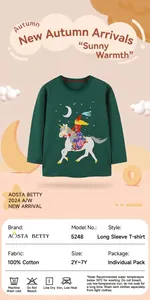 Détail du t-shirt coton enfant avec imprimé dessin animé fille à cheval et lune bleue
