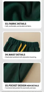 Detail view of green children's sweatpants featuring elastic waist and knit fabric texture