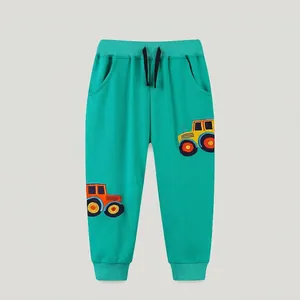 Boys Cartoon Tractor Embroidered Sweatpants Cotton Comfortable Casual Spring Autumn Sporty Joggers Trousers For Kids
