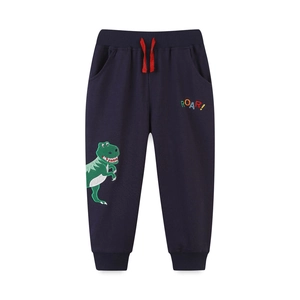 Navy cotton boys joggers featuring green dinosaur embroidery and ROAR lettering detail