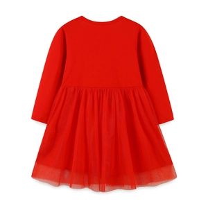 Back view of red long sleeve girls tulle tutu dress with multi-layer mesh skirt