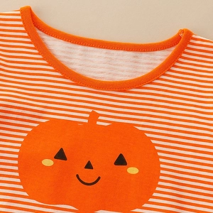 Girls Halloween striped pumpkin dress with orange and white patterns for autumn festive style
