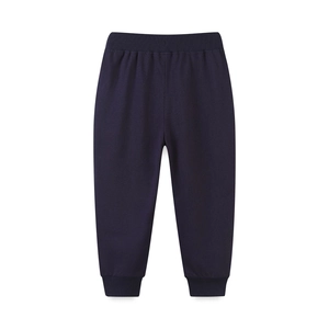 Dark blue boys knitted cotton jogger pants with elastic waist and ribbed cuffs