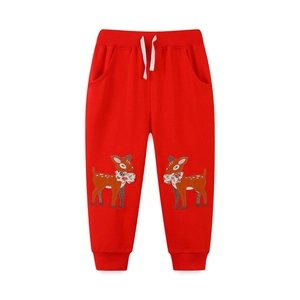 Pantalon de jogging enfant rouge en coton avec broderie renne et cordon pour Noël