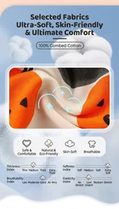 Macro detail of 100% combed cotton fabric with orange pumpkin and animal print