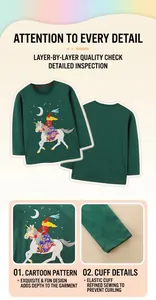 Détail d'un t-shirt enfant en coton à manches longues avec imprimé licorne et poignets