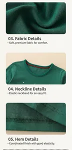 Détails du t-shirt manches longues vert foncé pour enfant en coton avec col et finitions