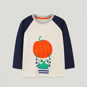 Kids Girls Halloween Pumpkin Frog Print Raglan Long Sleeve Cotton T-Shirt Autumn Casual Round Neck Top Clothes For Child