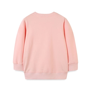 Pink long sleeve cotton sweatshirt for girls with ribbed cuffs and round neck design