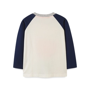 Kids long sleeve raglan T-shirt with navy sleeves and cream body for autumn wear