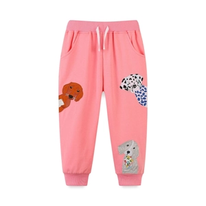 Pantalon de jogging rose pour filles avec taille élastique et broderies de chiens mignons
