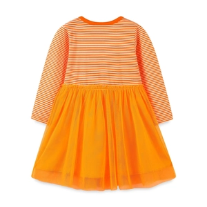 Girls' Halloween princess dress featuring orange striped top and puffy tulle skirt
