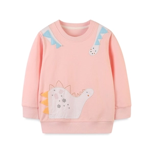 Pink girls sweatshirt with cartoon dinosaur embroidery and blue 3D back spikes