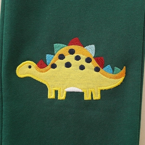 Pantalon de jogging vert foncé pour garçon avec broderie dinosaure et maille de coton